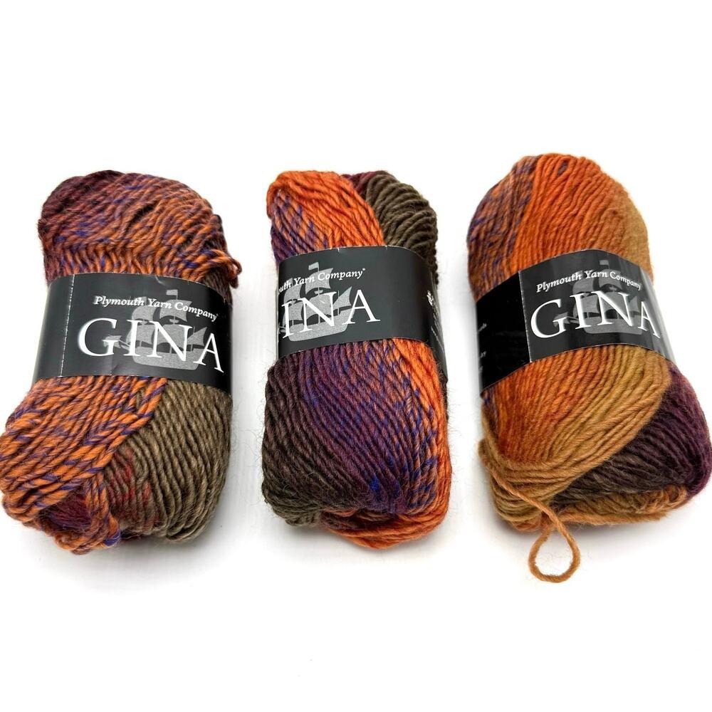 Plymouth Gina Variegated Wool Yarn 002 Purple Orange Tan Lot 3 Skeins 50g Turkey